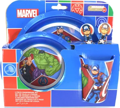Zdjęcie produktu dla Zestaw plastikowych naczyń Marvel Avengers 5-częściowy plastikowy zestaw dla dzieci