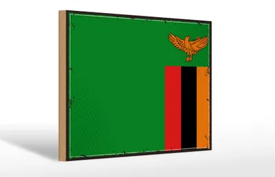 Produktbild von Holzschild Flagge Sambias 30x20cm Retro Flag of Zambia