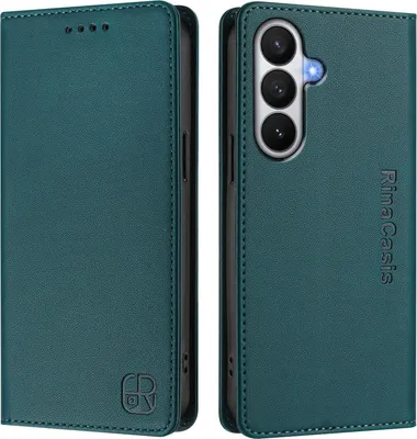 Produktbild von Lederhülle für Samsung Galaxy S26 Hülle Flip Brieftasche Kartenfächern Ständer Schutzhülle Dunkelgrün