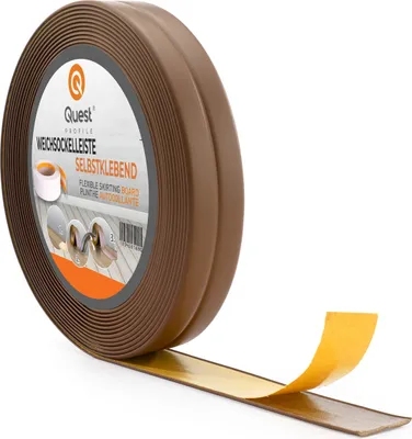 Produktbild von QUEST Weichsockelleiste Selbstklebend 10x10mm, 5m, Sockelleiste, Knickleiste aus PVC, Kunststoff für Küche und Bad, Dichtungsband, Fugendichtband , braun