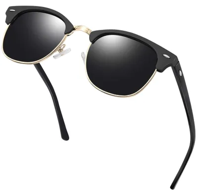 Produktbild von KANASTAL Polarisiert Sonnenbrille Herren Damen Halbrahmen Schwarz Gold