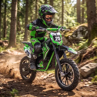 Produktbild von Actionbikes Motors Kinder Mini Enduro Elektro Crossbike | 500 Watt - Bis 24 km/h - Motocross - Pocketbike - Crossbike - Dirt Bike - Ab 8 Jahren (Grün), KI-generiertes Bild