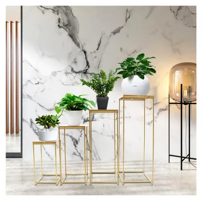 Produktbild von 4 Stück Metall Blumenständer, Goldene Blumenständer für Hochzeiten und Partys, Eckig, Beistelltisch für Dekoration