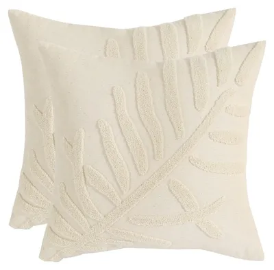 Productafbeelding van Set van 2 kussenhoezen, bedrukt met bladmotieven, 45 x 45 cm, katoen, beige