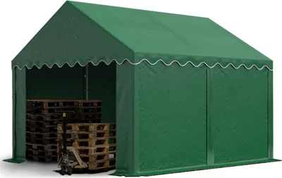Produktbild von TOOLPORT Lagerzelt 3x4 m Industriezelt Unterstand PVC Plane 750 N dunkelgrün mit Bodenrahmen