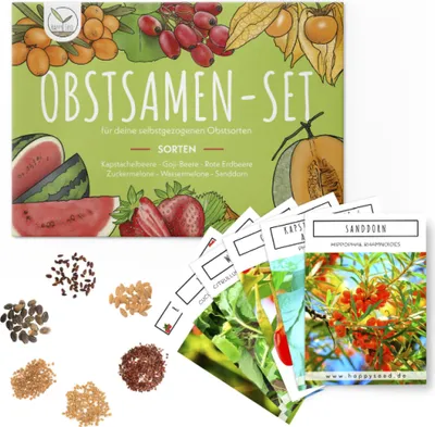 Produktbild von Obst Samen Set mit 6 exotischen Sorten - Obst Samen Anzuchtset für deinen eigenen Obstgarten ideal für Hochbeet, Garten & Balkon