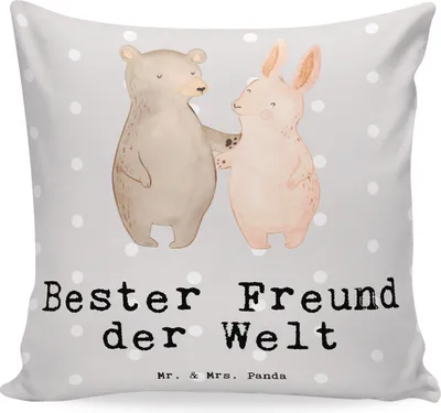 Produktbild von Mr. & Mrs. Panda Sofakissen Hase Bester Freund der Welt - Grau Pastell - Geschenk, Geschenkidee, Kuschelkissen, Dekokissen 40x40, Love, Partner, kissen für sofa, bedruckt