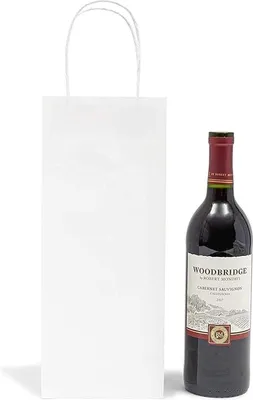 Obrázok produktu pre Biele papierové vrecká na víno, 25 kusov, rozmer 14 x 8 x 40 cm, vhodné na balenie fliaš
