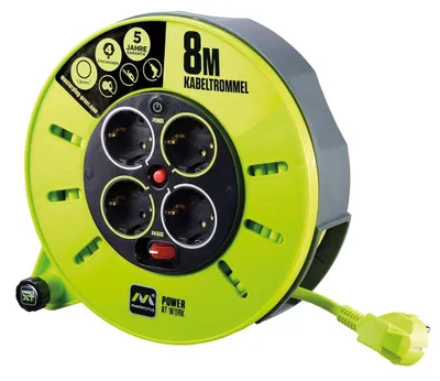 Productafbeelding van Kabelhaspel haspel verlengsnoer - 8 meter - 4 stopcontacten - Thermische beveiliging
