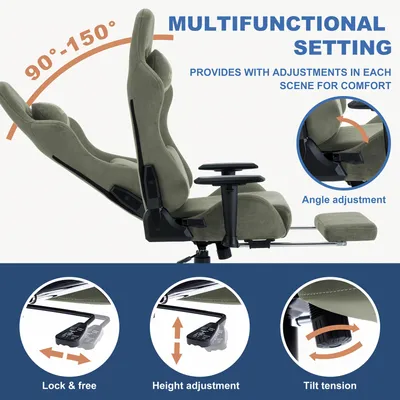 Image de Fauteuil de gaming ergonomique avec repose-pieds escamotable et dossier réglable, de couleur vert vif