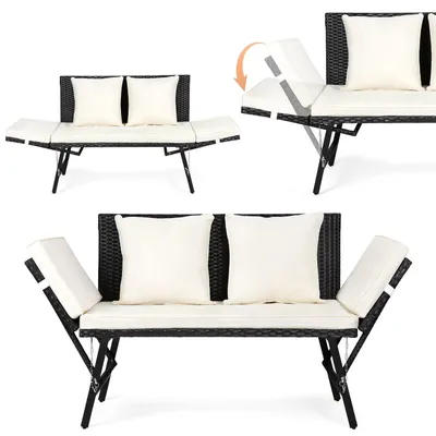Produktbild von Faziango Gartenbank Lounge Sessel Outdoor Loungemöbel Polyrattan Sitzmöbel Sitzgruppe Beige