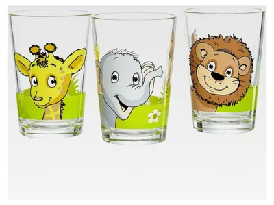 Produktbild von Kindergläser Dschungeltiere, 3er Set, 205 ml, Bedruckte Kinderbecher mit Tiermotiven, Spülmaschinenfest