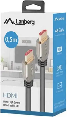 Produktbild von Lanberg CA-HDMI-30CU-0005-BK, 0,5 m, HDMI Typ A (Standard), HDMI Typ A (Standard), 48 Gbit/s, Schwarz