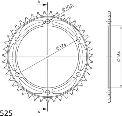 Productafbeelding van Staal kettingtandwiel Supersprox 525 - 43 tanden (zwart) RFE-1346:43-BLK | Binnenmaat 154,0 mm, buitenmaat 176,0 mm, 6 gaten