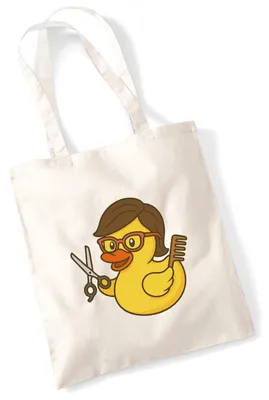 Produktbild von Huuraa Jutebeutel Quietscheente Friseurin Comic Gummiente 10 Liter Natural Baumwolle Tasche Geschenkidee