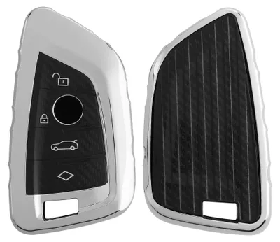 Produktbild von kwmobile Autoschlüssel Hülle kompatibel mit BMW 3-Tasten Smart Key Autoschlüssel Hülle - Schlüsselhülle TPU Cover - Hochglanz Silber