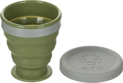 Zdjęcie produktu dla Składany kubek MFH z pokrywką, silikonowy, oliwkowy, 200 ml