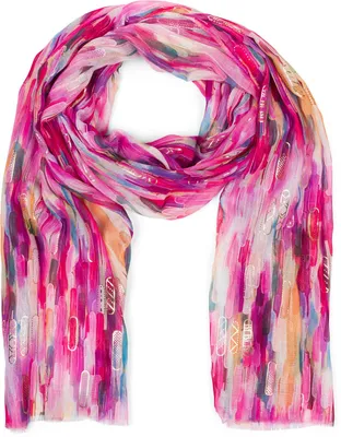 Produktbild von styleBREAKER Damen Schal mit buntem Streifen Farbverlauf Muster und Metallic Akzenten, Stola mehrfarbig gestreift 01016222
