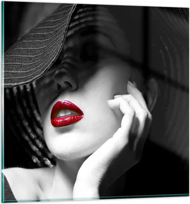 Produktbild von Bilder auf glas - Frau Gesicht Lippen - 30x30cm - Glasbilder - Wandbilder - Kunstdruck - zum Aufhängen bereit - Wanddekoration aus Glas - Glas Bilder - Wandbild auf Glas - Einteilig - GAC30x30-3618