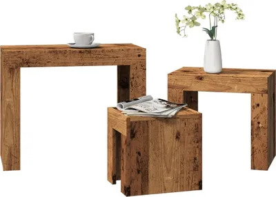 Immagine prodotto di Maison Exclusive - Set di 3 tavolini effetto legno antico in materiale ligneo
