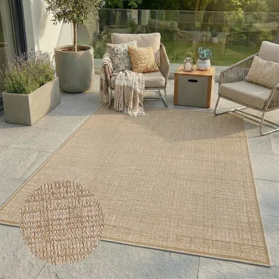 Produktbild von Outdoor Teppich Wetterfest Balkon Terrasse Braun 140x200 cm - Meliert, Sisal-Optik, Flachgewebe