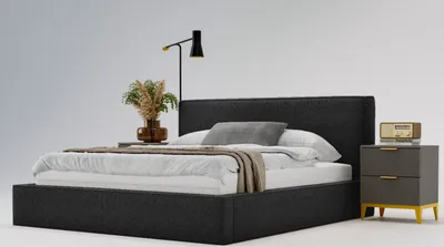 Obrázok produktu pre GRAINGOLD Čalúnená posteľ 180x200 Monaco - Manželská posteľ s látkou bouclé, vrátane lamelového roštu a podstavca pod posteľ - Krásna posteľ do spálne - Čierna (Anthology 19)