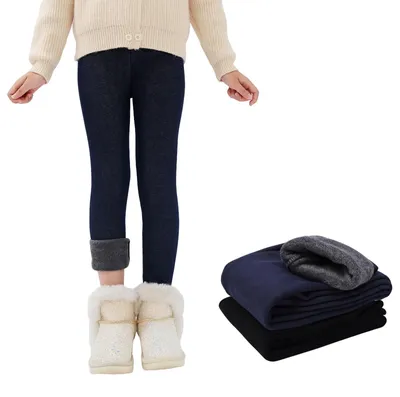 Image de Leggings doublés en polaire pour filles - Taille haute - Noirs