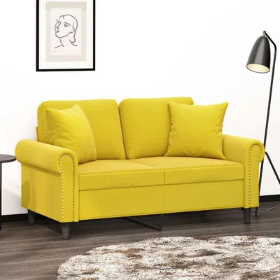 Produktbild von 2-Sitzer-Sofa mit Zierkissen Gelb 120 cm Samt 3200941