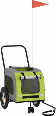 Image de Remorque de vélo pour animaux vert et gris 125 x 53 x 54 cm
