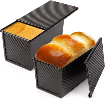 Produktbild von Zwei Stücke 1 lb Brotform mit Deckel – Antihaft Kohlenstoffstahl – Schwarz – für Toast und Selbstgebackenes Brot