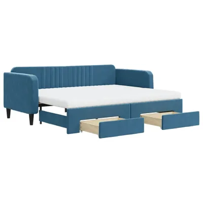 Image de vidaXL Lit de jour extensible avec tiroirs bleu 90x200 cm velours