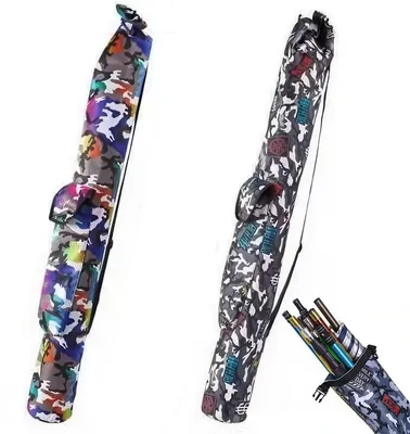 Produktbild von 2PCS Wasserdichte Angeltasche 146 cm, Tarnfarbe Rutentasche, Verdicktes Oxford Material,Mit Seitentasche & Schultergurt,Ideal für Angelruten & Zubehör