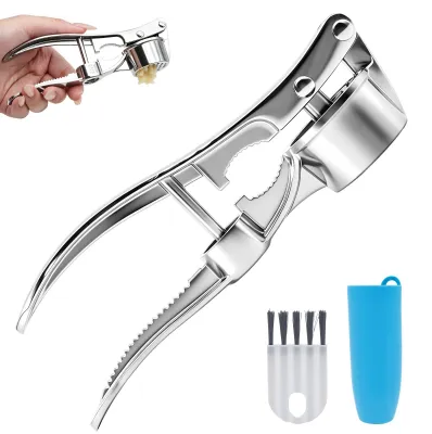 Knoblauchpresse 2-in-1 mit Schäler und Bürste, 15 cm, silber