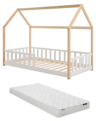 Produktbild von Hausbett 90 x 190 cm - Kiefer - Farbe: Natur und Weiß + Matratze MARTEVI