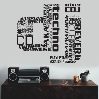 Productafbeelding van Decords Wandsticker – DJ-thema met geluidsgolf, 76 x 79 cm