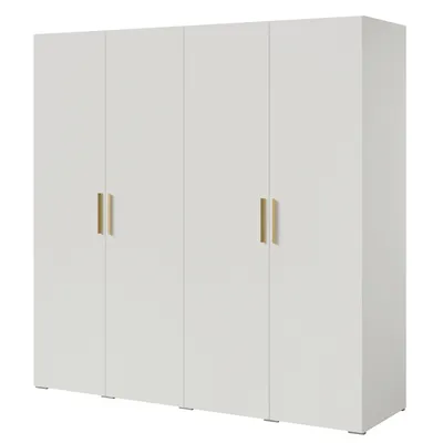 Kleiderschrank, Drehtürenschrank Weiß mit Ablageflächen und Kleiderstangen Breite 200 cm