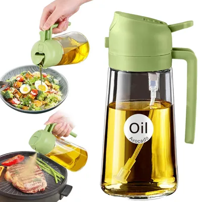 Produktbild von Ölflasche Ölsprüher Ölspender - 470 ml - Glas - 2-in-1 Sprüh- und Ausgießfunktion - Für Küche und Grill