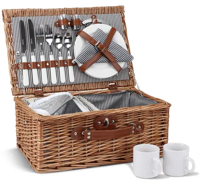 Produktbild von Picknickkorb für 2 Personen - Rattan mit isoliertem Fach - Inkl. Besteck und Tellern