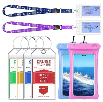 Produktbild von Kofferanhänger & wasserdichte Handyhülle Set für Kreuzfahrten, Bordkartenhülle, Auswelter, Lanyard, 19x11cm