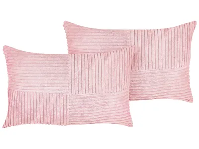 Obrázok produktu pre BELIANI Sada 2 dekoratívnych vankúšov ružová menčester 50 x 30 cm pásikavý vzor moderný štýl doplnky