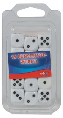Immagine prodotto di Noris Augenwürfel, Ersatzwürfel, Würfel, Spielwürfel, Kunststoff, Weiß, 16 mm, 15 Stück, 606154361