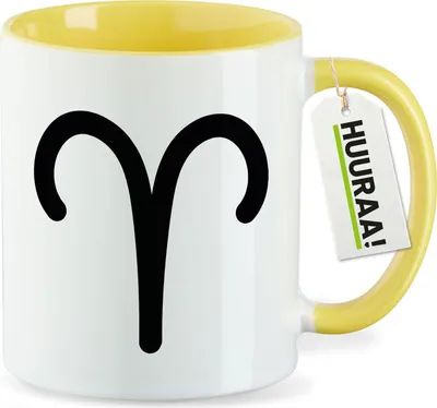 Produktbild von Huuraa Kaffeetasse Widder Sternzeichen Zeichen 330ml Gelb Keramik Kaffeebecher Geschenkidee