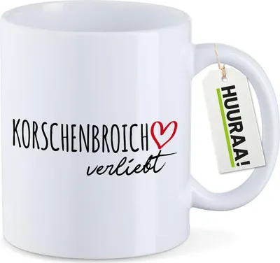 Produktbild von Huuraa Kaffeetasse Korschenbroich verliebt 330ml Weiß Keramik Kaffeebecher Geschenkidee