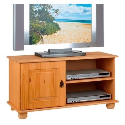 Produktbild von Lowboard BELFORT aus Kiefer massiv gebeizt/gewachst, praktisches TV Möbel mit 1 Tür, zeitloser Fernsehschrank mit 2 Ablageflächen
