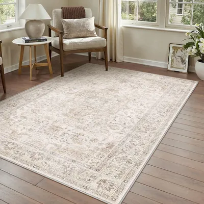 Obrázek produktu pro Bežový koberec, rozměry 120 x 170 cm, krátký vlas, protiskluzový, vhodný do obývacího pokoje