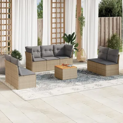 Produktbild von Design 8-tlg. Garten-Sofagarnitur mit Kissen Beige Poly Rattan, Gartenmöbel-Sets 2024 Neu