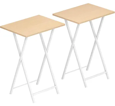 Productafbeelding van Bijzettafeltje, inklapbaar, set van 2, snacktabel, salontafel, industriële stijl, wit, natuurlijke houtkleur, 48x36x66,5 cm