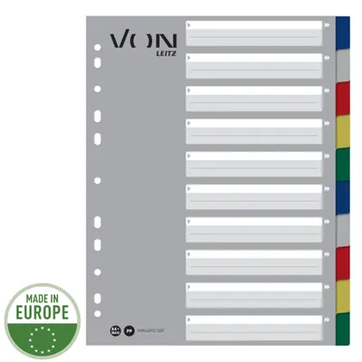Obrázok produktu pre Leitz VON 12270000, prázdny indexový register, polypropylén (PP), modrá, zelená, sivá, červená, biela, žltá, na výšku, A4, 160 g/m²