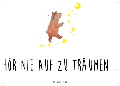 Produktbild von Mr. & Mrs. Panda Schild Bär Träume DIN A3 - Weiß - Geschenk, Teddy, Wandbild, wandtafel, Traumdeutung, Traum, Türschild, Träumen, tafel, Blechschild
