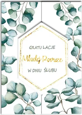 Immagine prodotto di Karnet okolicznościowy A5 z bilecikiem i kopertą - motyw ślubny eukaliptus